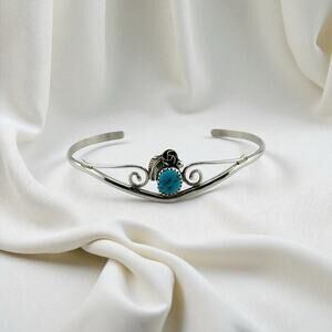 Navajo Sterling Silver Turquoise Bracelet Signed C Very Delicate Fits S to M